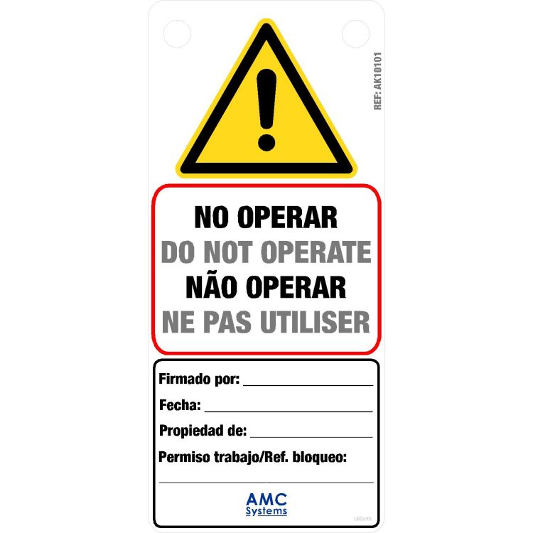 Placa Identificación Bloqueo TAG OUT 65 x 146mm